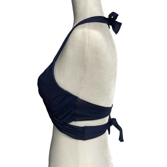 Athleta Bra Cup Wrap Halter Bikini Top Size 32B/C Dress Blue Beach Swim - Picture 4 of 9
